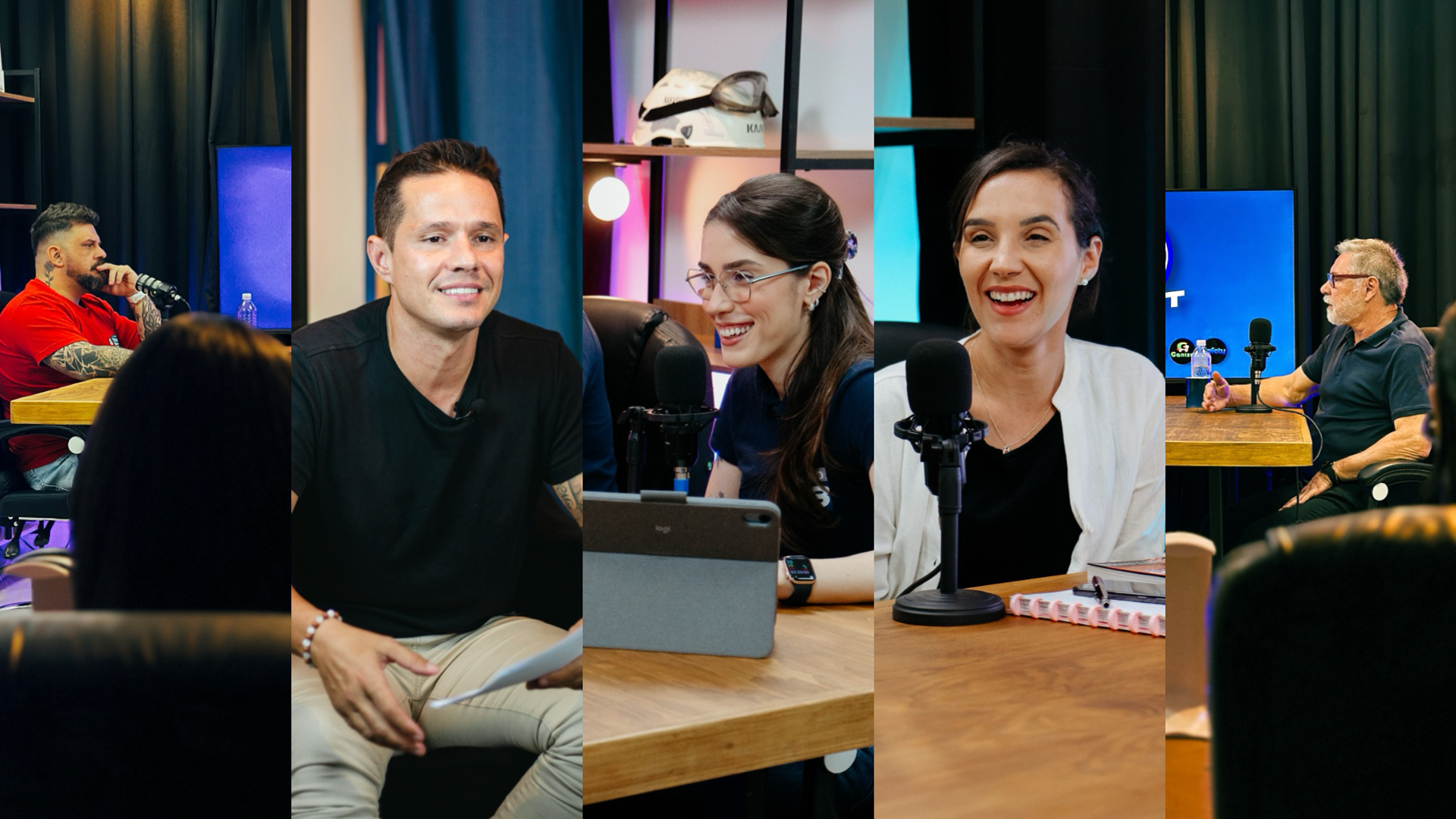 Convidados gravando podcast no estúdio da K-REC